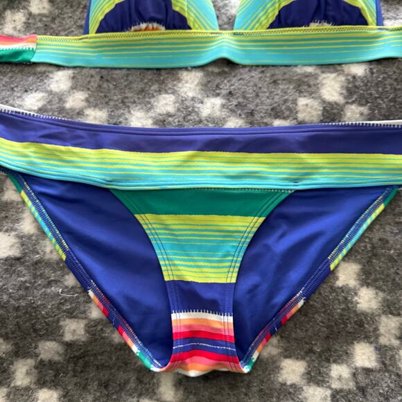 Aerie Size 8 Medium Blakley Rainbow Striped Push Up Bikini Swimming Suit - Picture 3 of 6